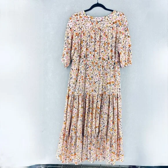 Petal Pup Cottagecore Dress Womens M Multicolor Micro Floral Tired Ruffle Maxi - Picture 9 of 16
